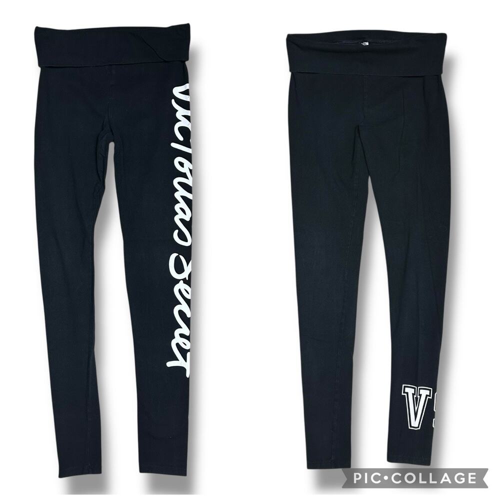 Y2K Victorias Secret Leggings 2 Pair Fold Over Graphic Print Womens Size M Long